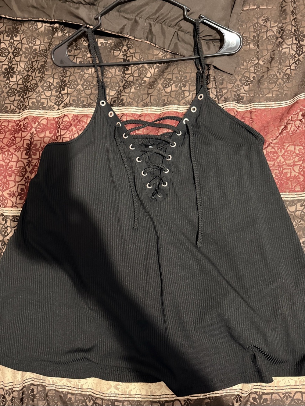 SHEIN Black Ribbed Lace-Up Cami Tank